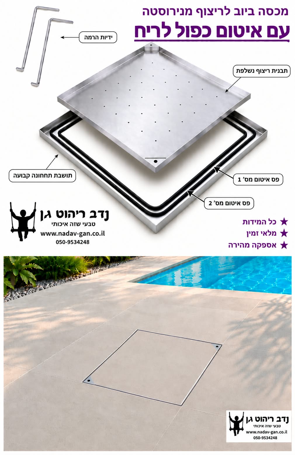 מכסה ביוב לריצוף מנירוסטה אטום לריח באיטום כפול